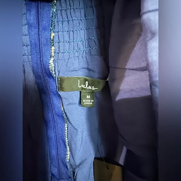 NWT Lulu’s Sunny Attraction Navy Floral Linen Bustier Belted Mini Dress Size M - Picture 7 of 8